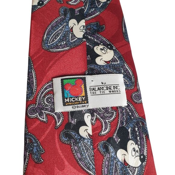 Vintage Disney Mickey Mouse Necktie Paisley Design Balance Inc Tie Works Maroon - Picture 4 of 5